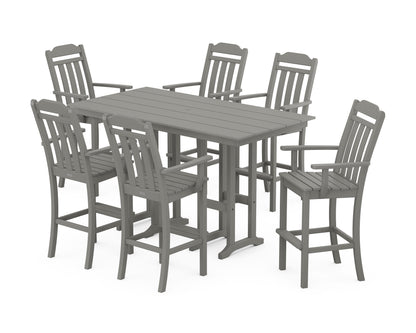 POLYWOOD Cottage Arm Chair 7-Piece Farmhouse Bar Set in Slate Grey