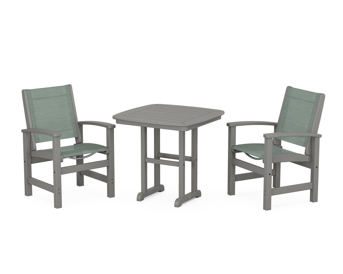 POLYWOOD Coastal 3-Piece Dining Set in Slate Grey / Dupioni Sea Mist