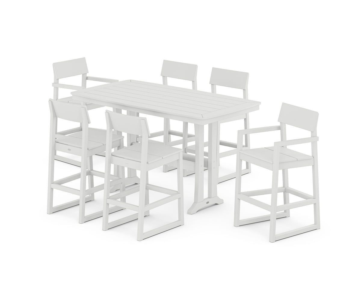 POLYWOOD EDGE 7-Piece Bar Set with Trestle Legs in White