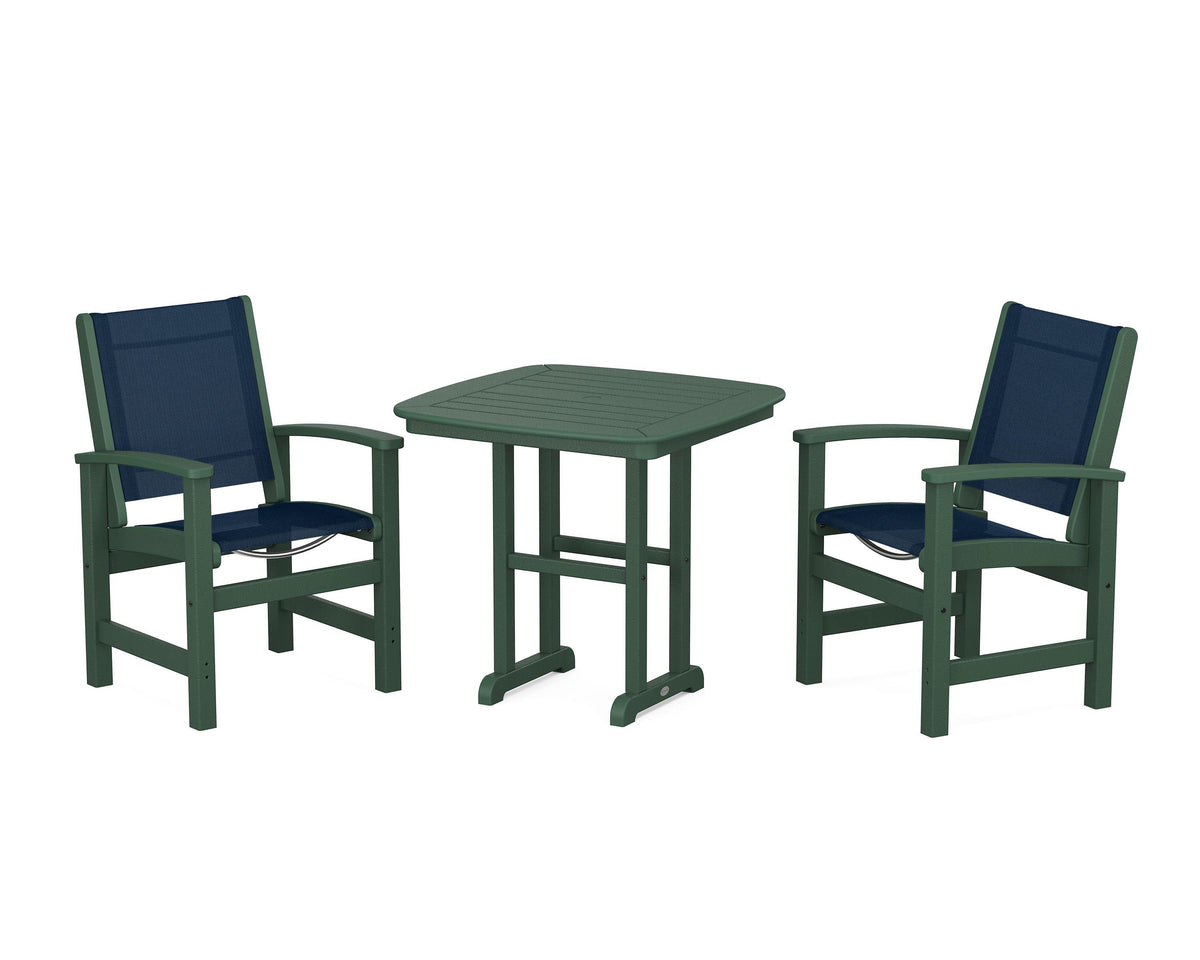 POLYWOOD Coastal 3-Piece Dining Set in Green / Navy Blue