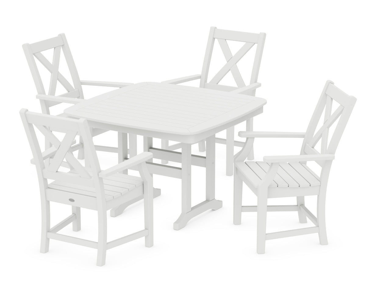 POLYWOOD Braxton 5-Piece Dining Set with Trestle Legs - 44" Table in White