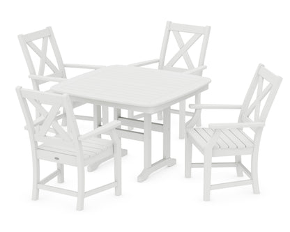 POLYWOOD Braxton 5-Piece Dining Set with Trestle Legs - 44" Table in White