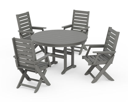 POLYWOOD Captain Folding Chair 5-Piece Round Dining Set in Slate Grey