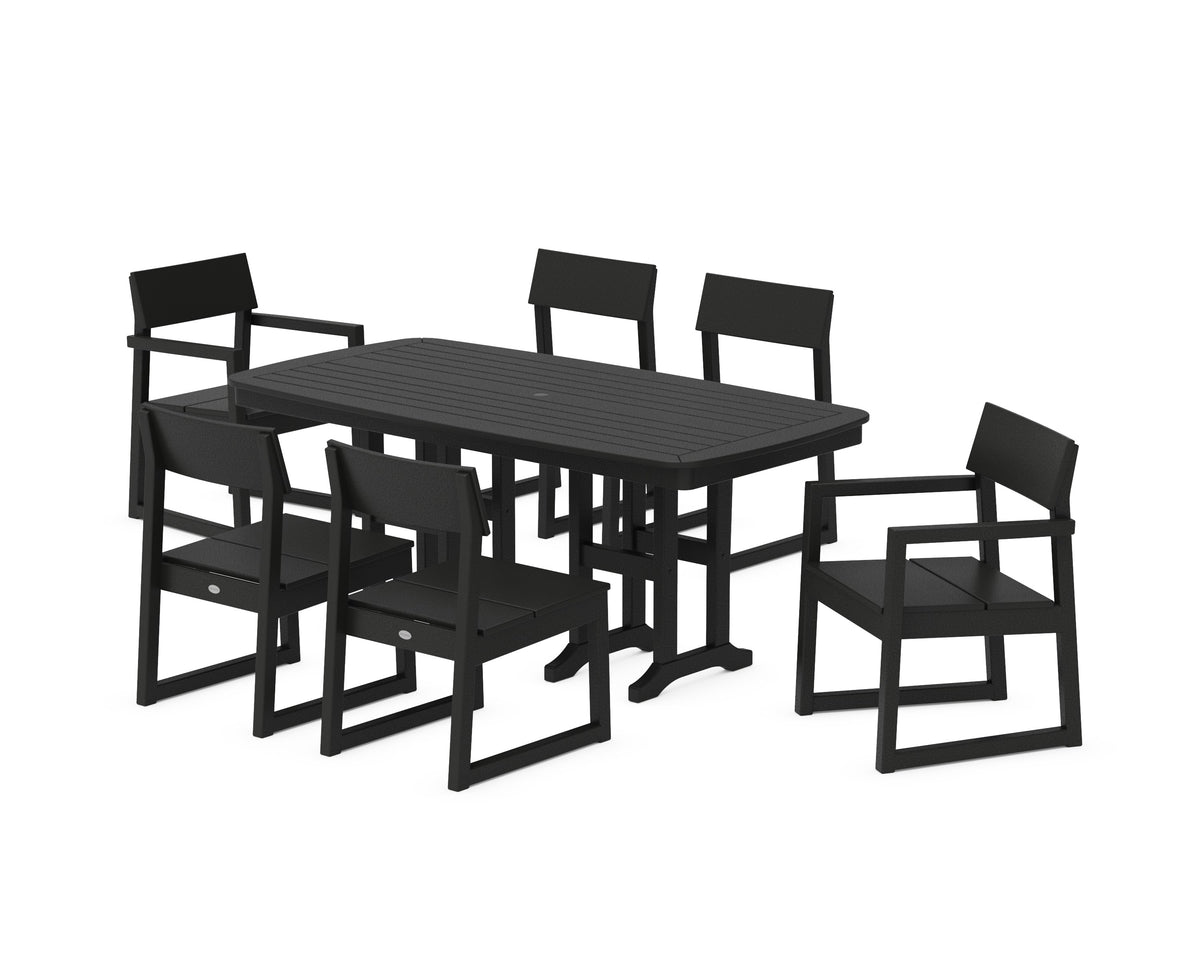 POLYWOOD EDGE 7-Piece Dining Set (Nautical 37" x 72" Table) in Black