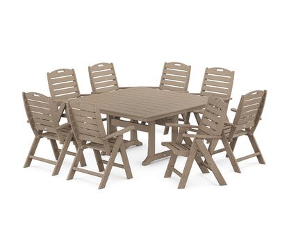POLYWOOD Nautical Highback 9-Piece Square Dining Set with Trestle Legs in Vintage Sahara