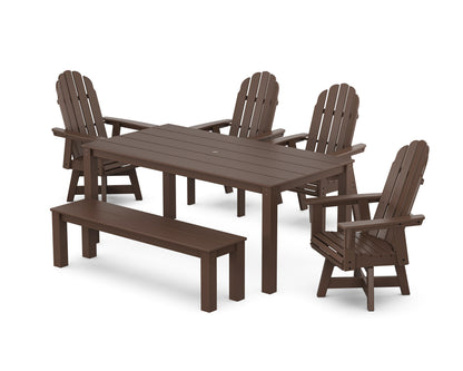 POLYWOOD Vineyard Curveback Adirondack 6-Piece Parsons Swivel Dining Set with Bench in Mahogany
