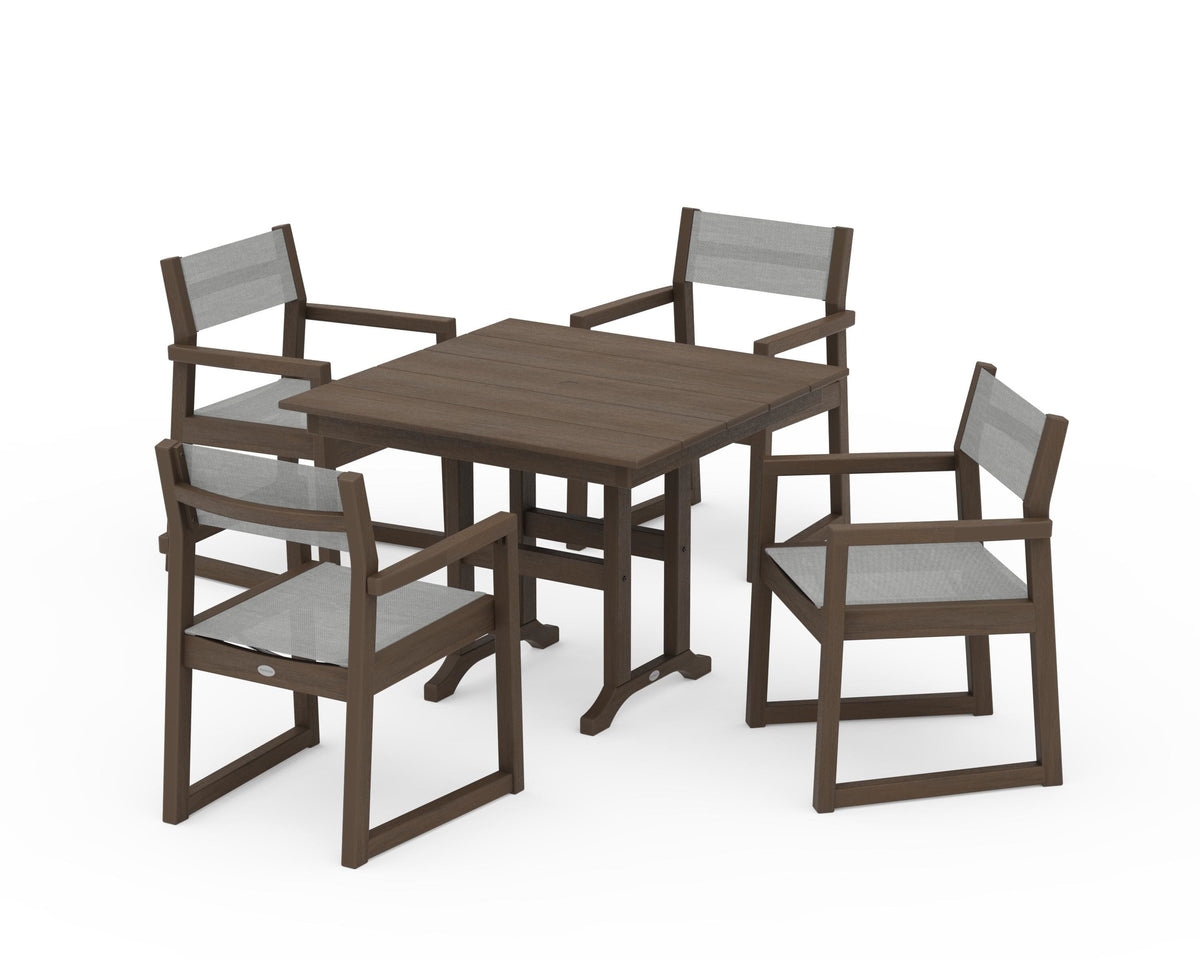 POLYWOOD EDGE Sling Arm Chair 5-Piece Farmhouse Dining Set in Kona / Metallic