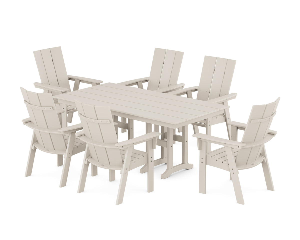 POLYWOOD Modern Curveback Adirondack 7-Piece Farmhouse Dining Set in Sand