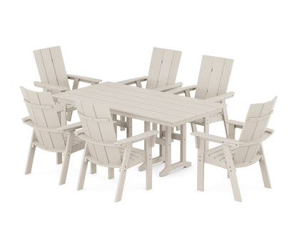 POLYWOOD Modern Curveback Adirondack 7-Piece Farmhouse Dining Set in Sand