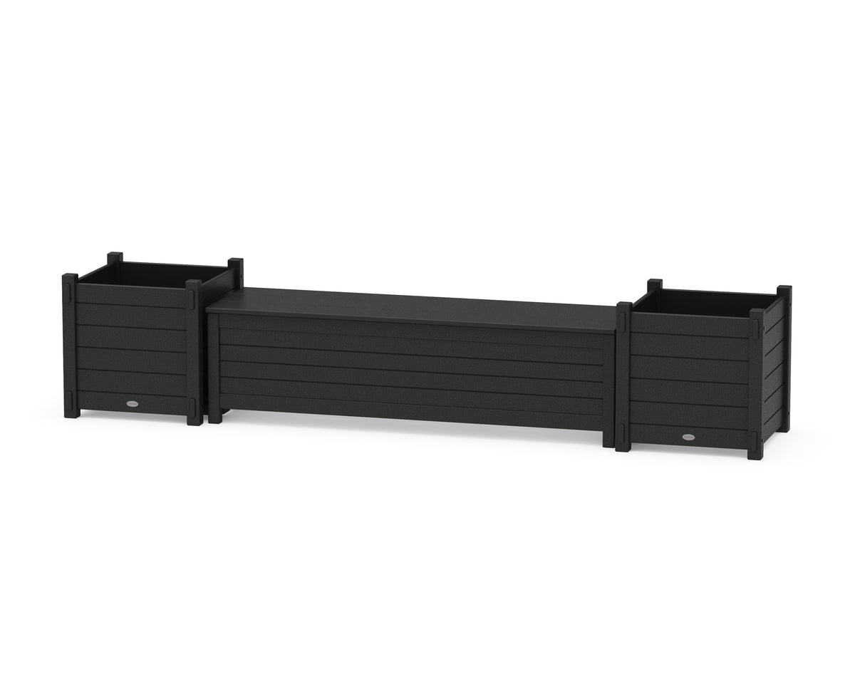 POLYWOOD 60" Nautical Straight Planter Storage Bench Set - Large in Black