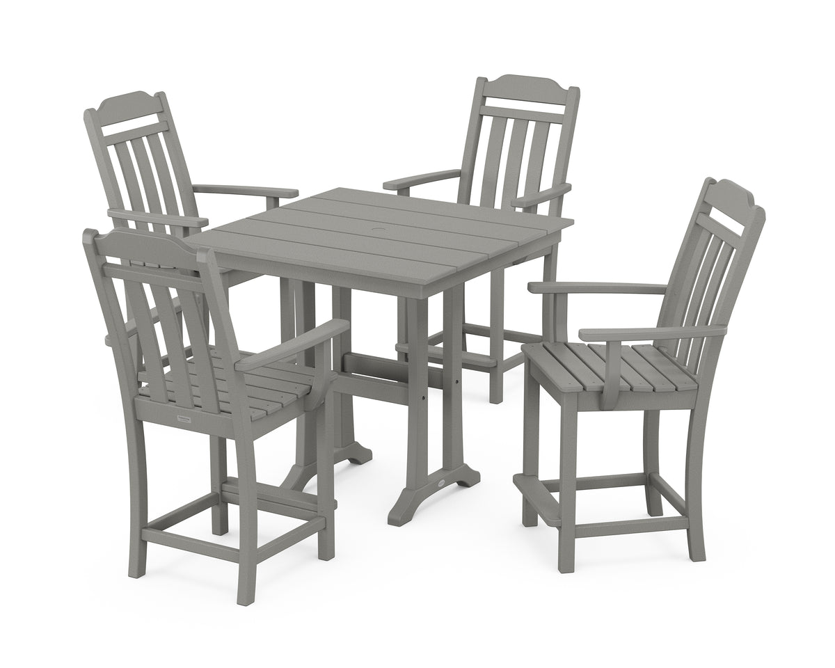 POLYWOOD Country Living Cottage 5-Piece Farmhouse Counter Set with Trestle Legs in Slate Grey