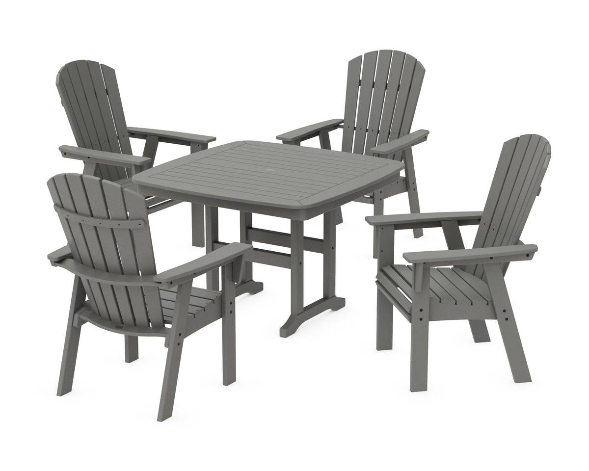 POLYWOOD Nautical Curveback Adirondack 5-Piece Dining Set - 44" Table in Slate Grey