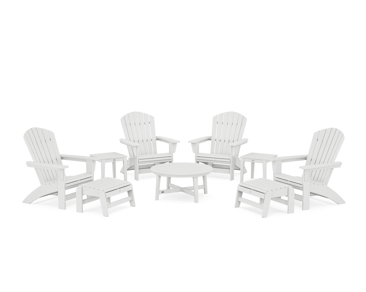 POLYWOOD Nautical Grand Adirondack 9-Piece Conversation Set in White
