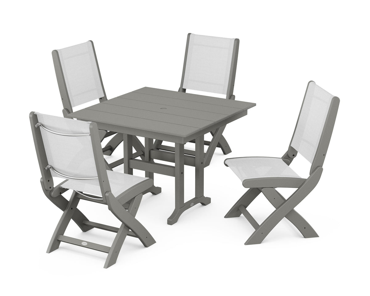 POLYWOOD Coastal Folding Side Chair 5-Piece Farmhouse Dining Set in Slate Grey / White