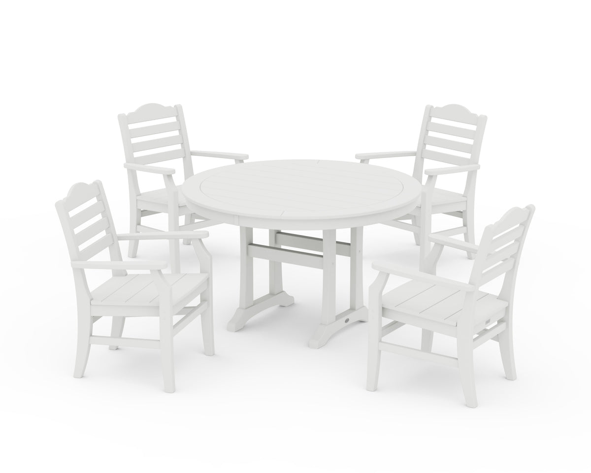 POLYWOOD Savannah 5-Piece Round Dining Set with Trestle Legs in Vintage White