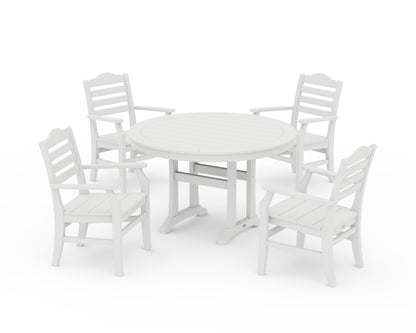 POLYWOOD Savannah 5-Piece Round Dining Set with Trestle Legs in Vintage White