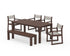 POLYWOOD EDGE Sling Arm Chair 6-Piece Parsons Dining Set with Bench in Mahogany / Birch