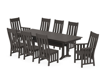 POLYWOOD Acadia 9-Piece Farmhouse Dining Set with Trestle Legs in Vintage Coffee