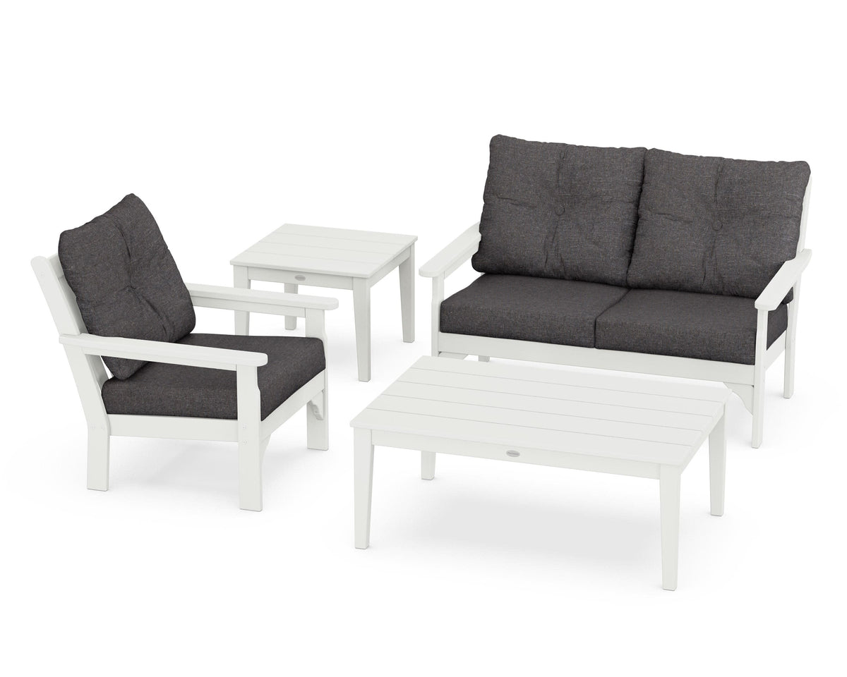 POLYWOOD Vineyard 4-Piece Deep Seating Set in Vintage White / Ash Charcoal