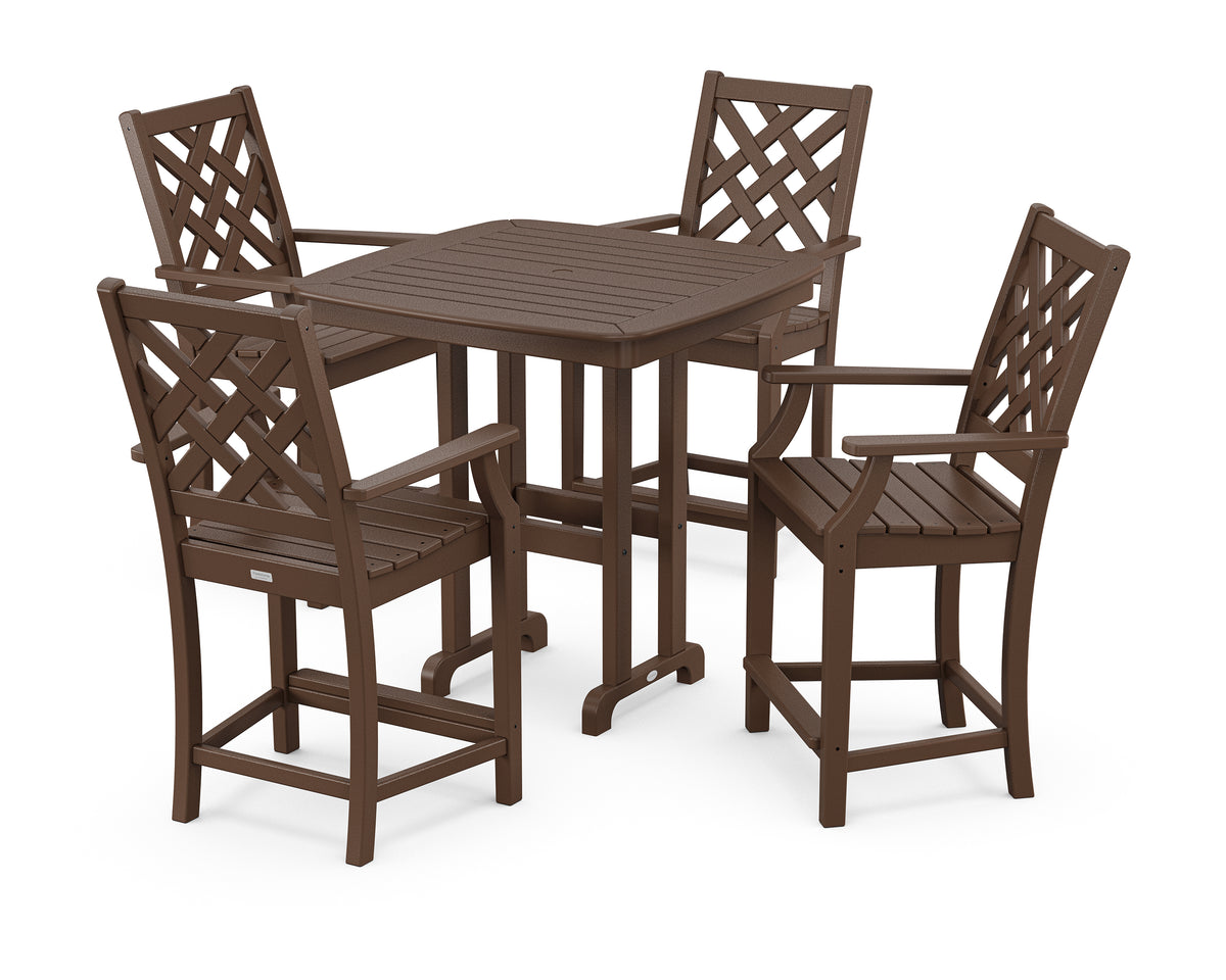 POLYWOOD Country Living Wovendale 5-Piece Counter Set in Mahogany
