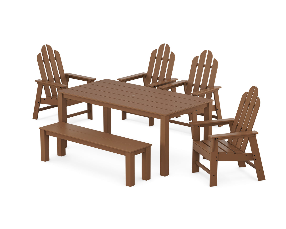 POLYWOOD Long Island 6-Piece Parsons Dining Set with Bench in Teak