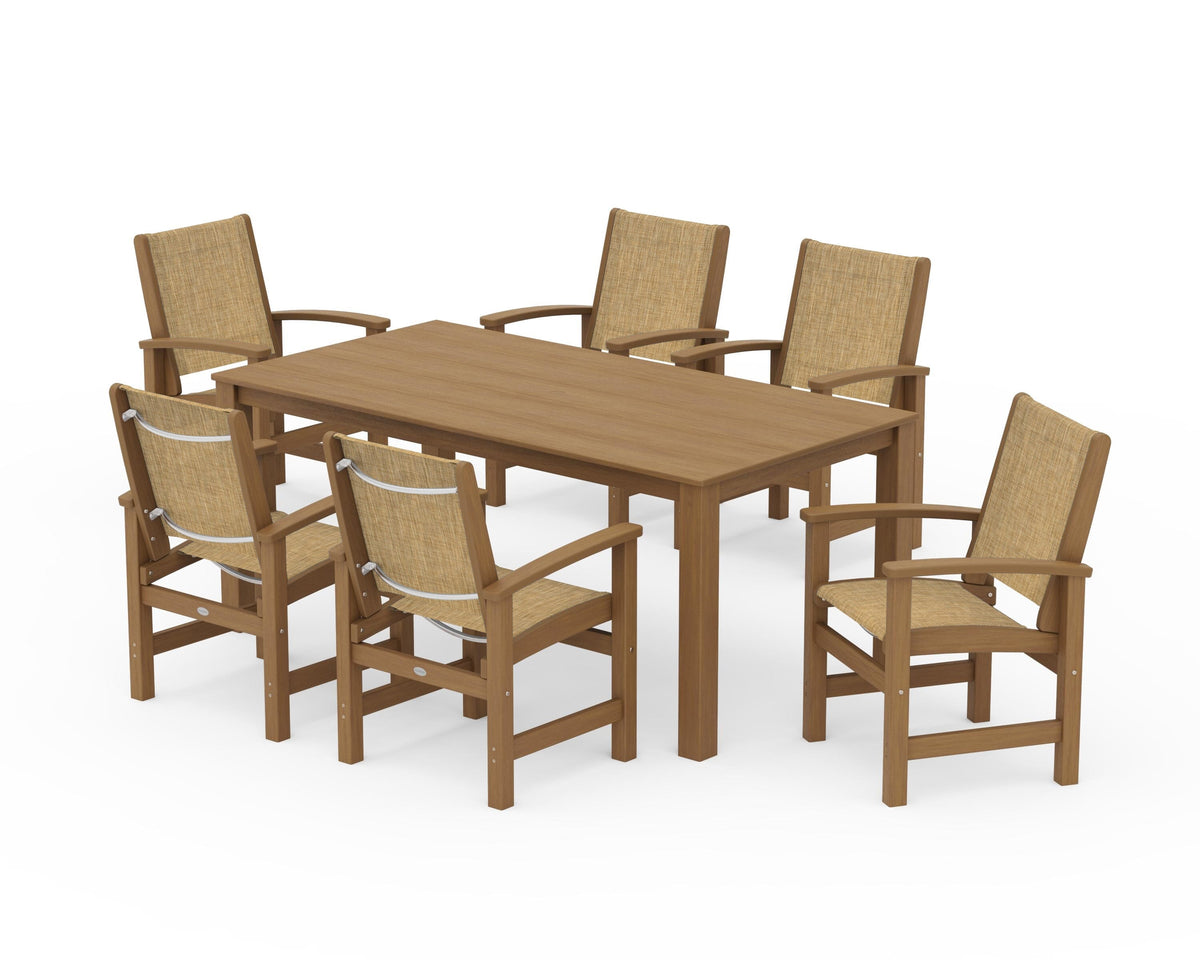 POLYWOOD Coastal 7-Piece Parsons Dining Set in Natural / Burlap