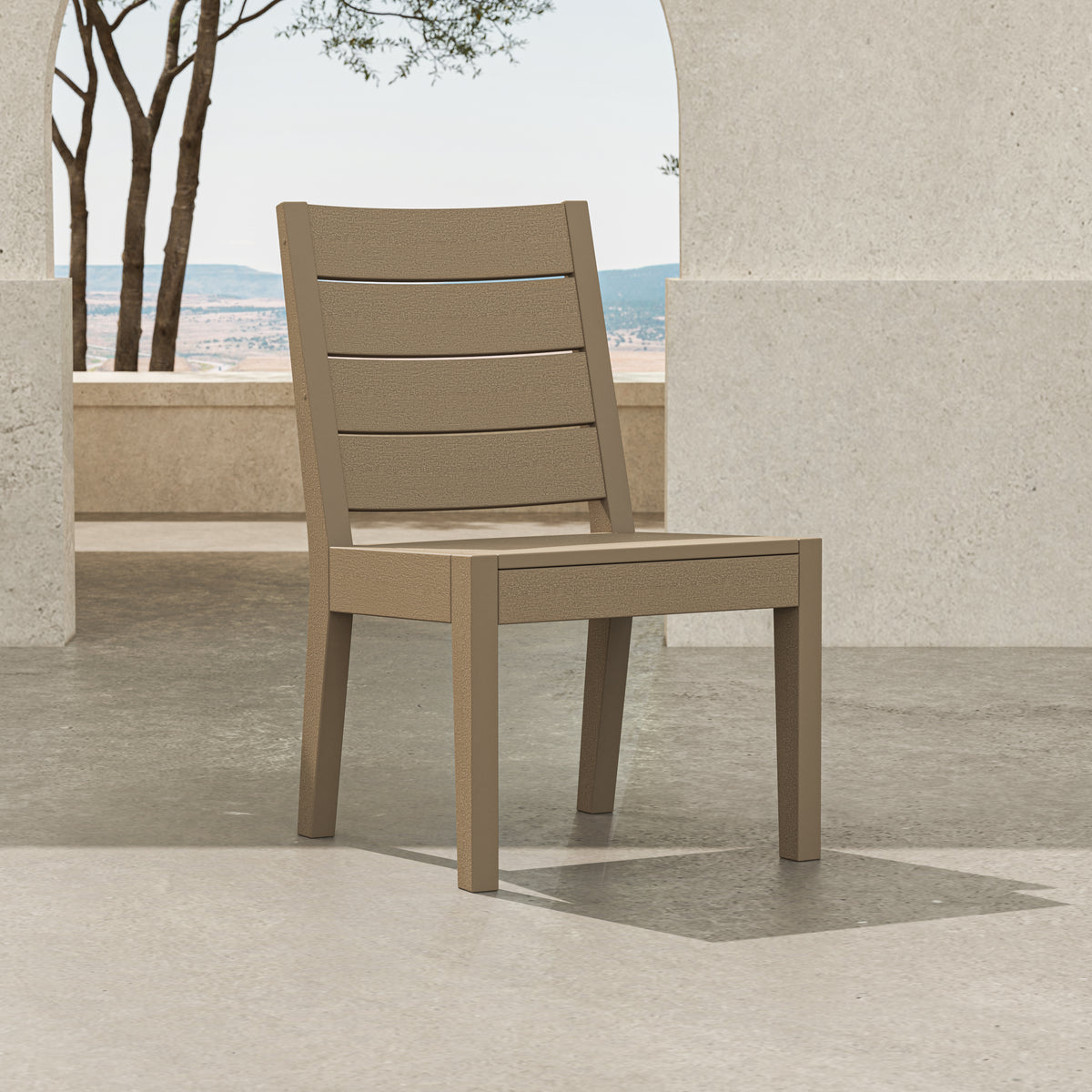 POLYWOOD Latitude Dining Side Chair in Vintage Sahara in an outdoor setting
