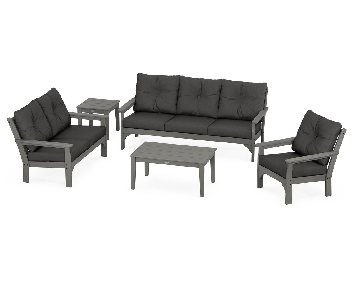 POLYWOOD Vineyard 5-Piece Deep Seating Set with Sofa in Slate Grey / Spectrum Carbon