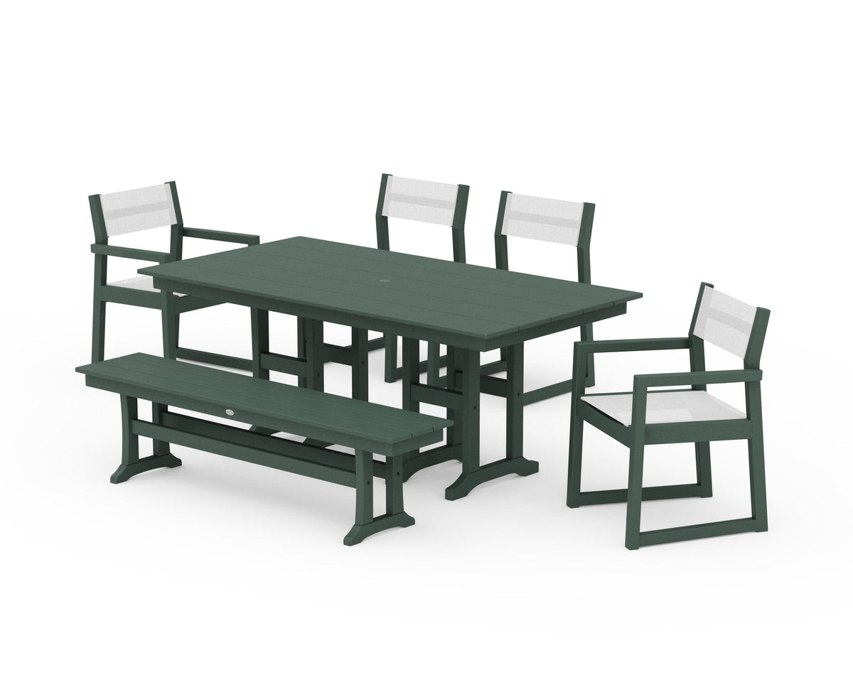 POLYWOOD EDGE Sling 6-Piece Farmhouse Dining Set in Green / White