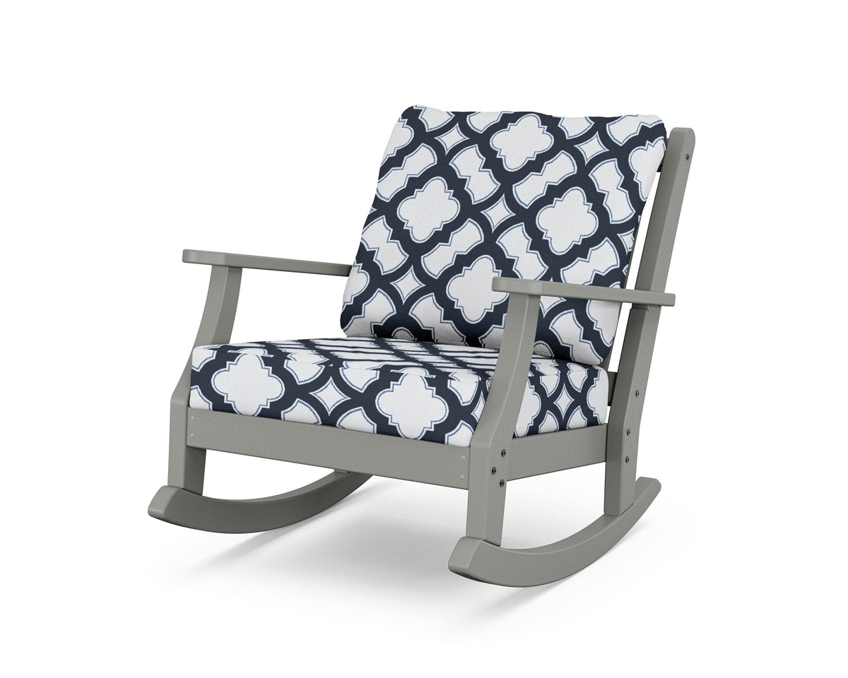 POLYWOOD Wovendale Deep Seating Rocking Chair in Slate Grey / Trellis Marine Indigo