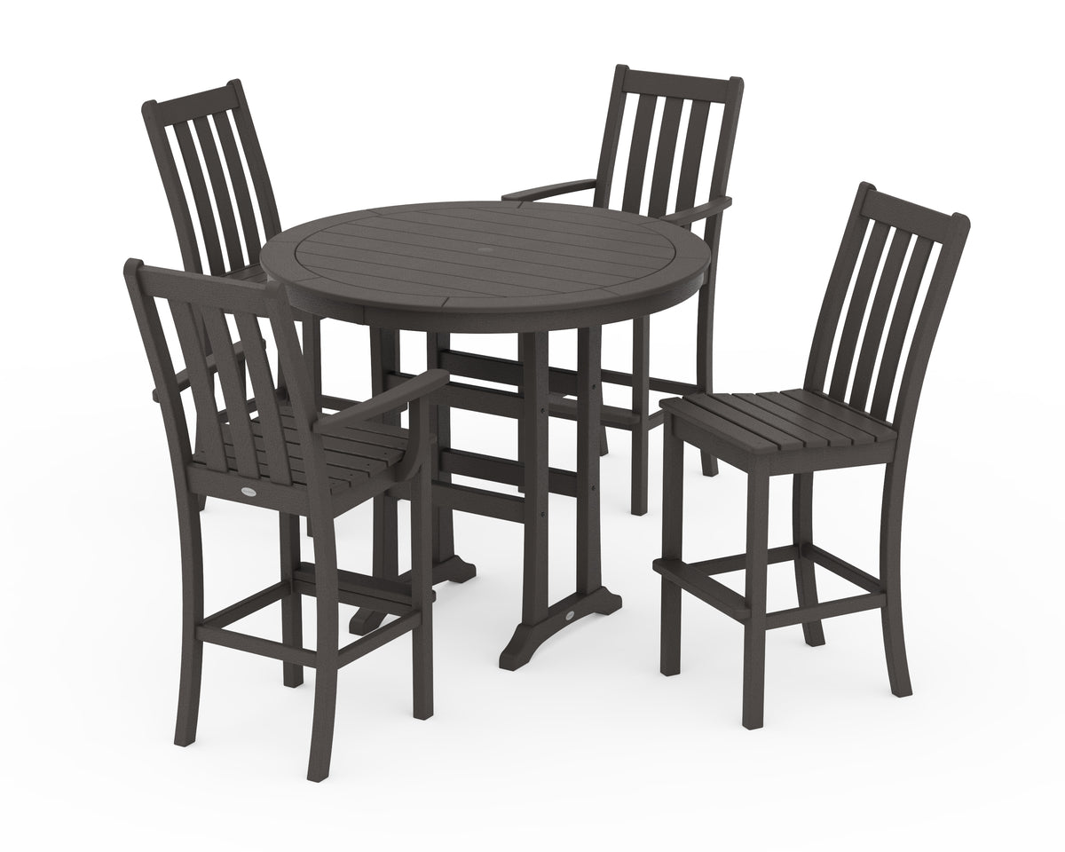 POLYWOOD Vineyard 5-Piece Nautical Trestle Bar Set in Vintage Coffee