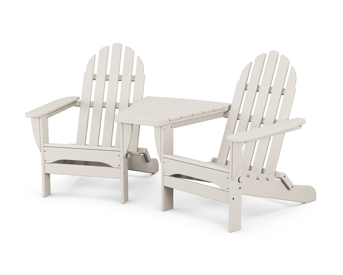 POLYWOOD Classic 3-Piece Folding Adirondack Set With Connecting Table in Sand