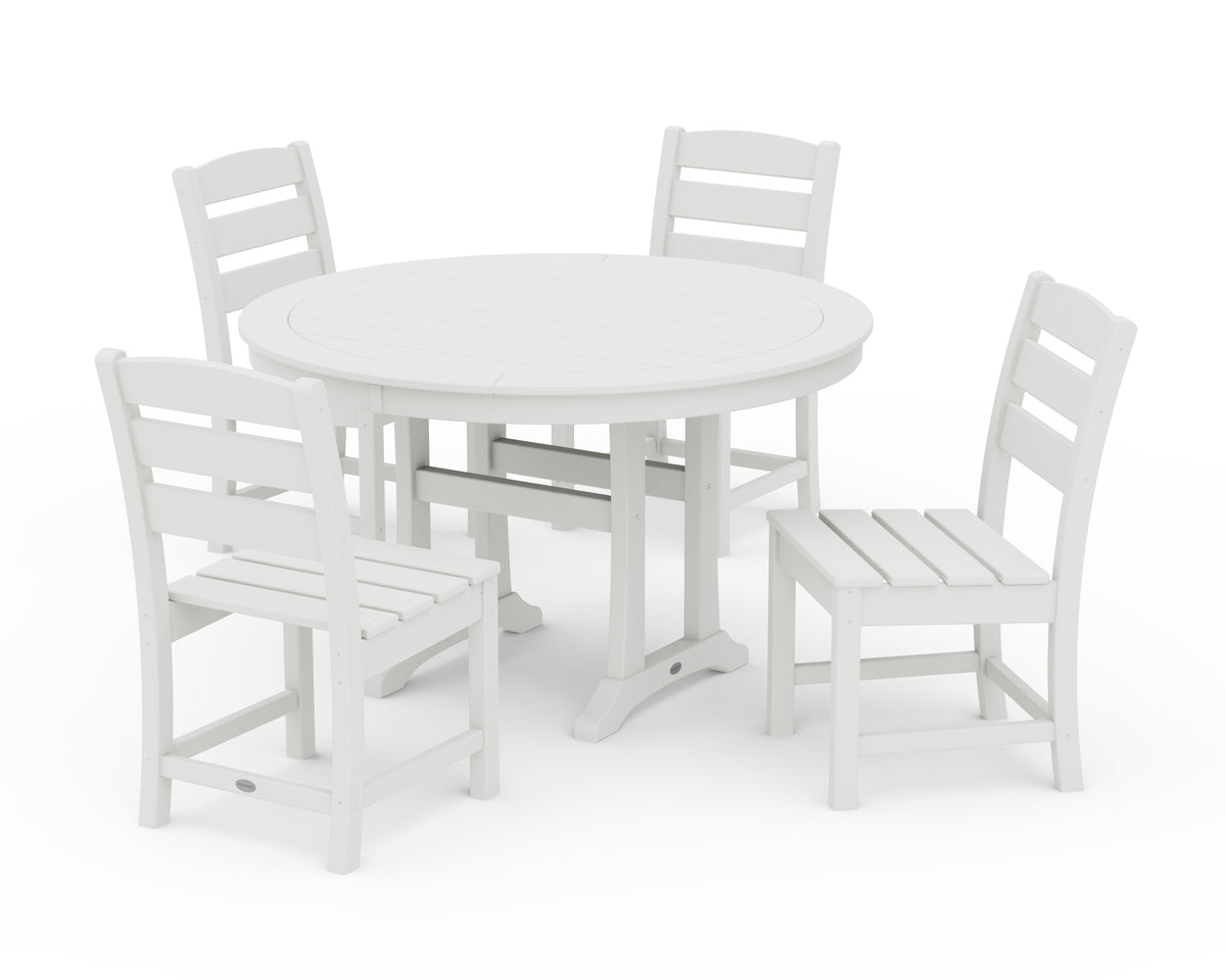 POLYWOOD Lakeside Side Chair 5-Piece Round Dining Set with Trestle Legs in Vintage White