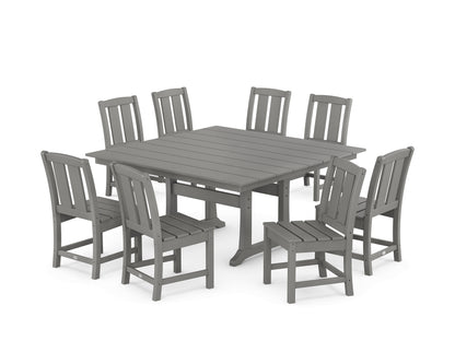 POLYWOOD Mission Side Chair 9-Piece Square Farmhouse Dining Set with Trestle Legs in Slate Grey