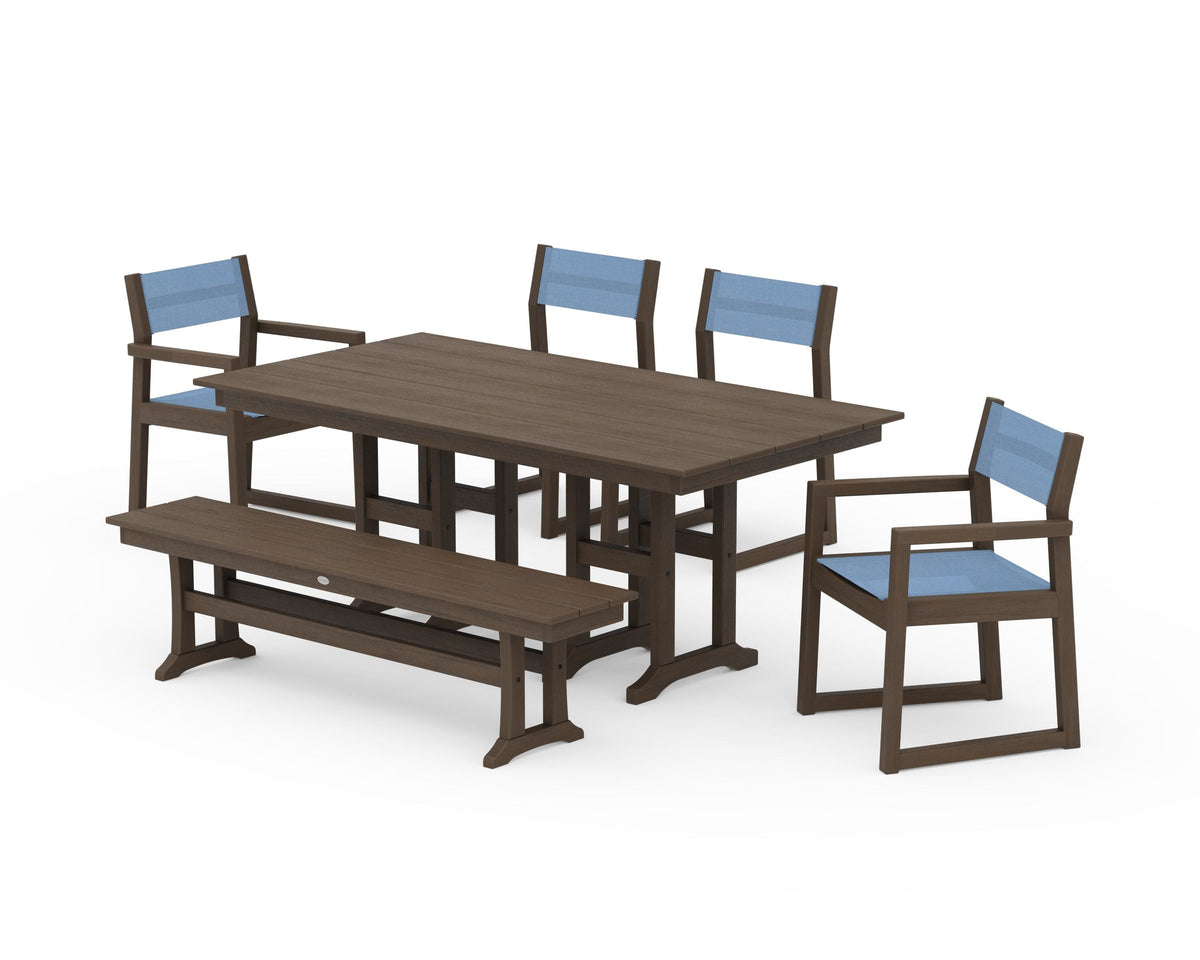 POLYWOOD EDGE Sling 6-Piece Farmhouse Dining Set in Kona / Poolside