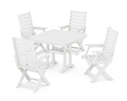 POLYWOOD Captain Folding Chair 5-Piece Dining Set with Trestle Legs - 37" Table in White