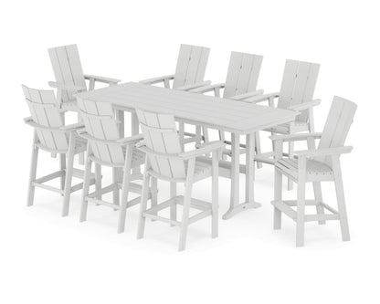 POLYWOOD Modern Curveback Adirondack 9-Piece Farmhouse Bar Set with Trestle Legs in White