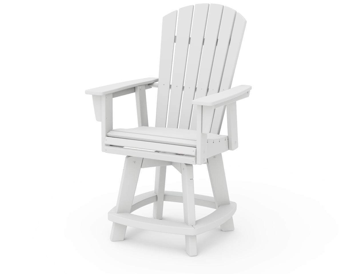 POLYWOOD Nautical Curveback Adirondack Swivel Counter Chair in White