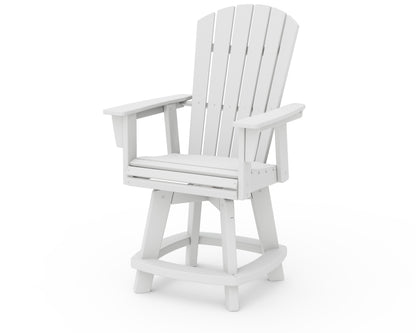POLYWOOD Nautical Curveback Adirondack Swivel Counter Chair in White
