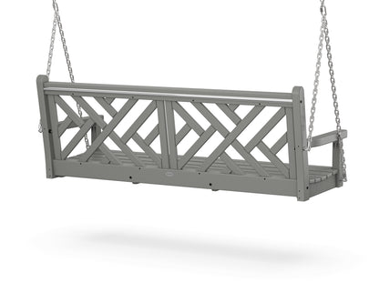 Angled view of the POLYWOOD Chippendale 60" Swing in Slate Grey