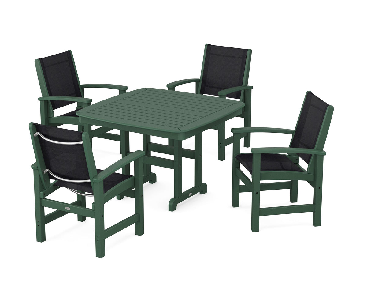 POLYWOOD Coastal 5-Piece Dining Set with Nautical 44" Dining Table in Green / Black