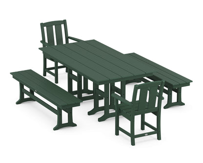 POLYWOOD Mission 5-Piece Farmhouse Dining Set with Benches in Green