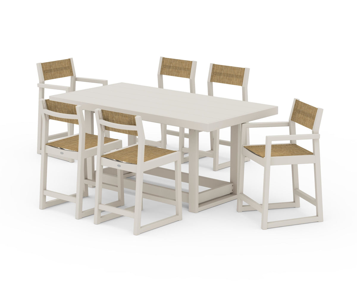 POLYWOOD EDGE Sling 7-Piece Counter Table Set in Sand / Burlap