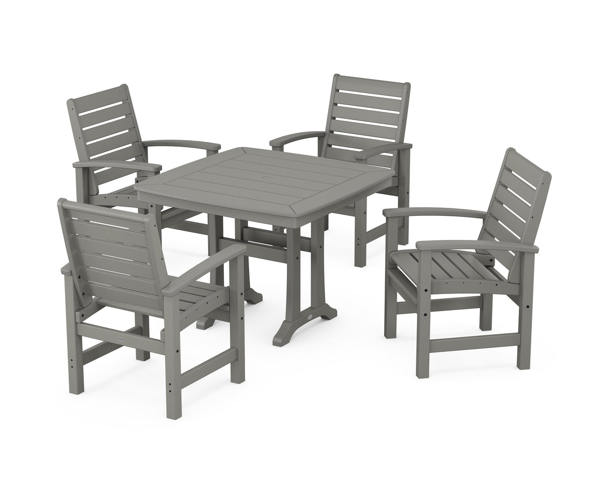 POLYWOOD Signature 5-Piece Dining Set with Trestle Legs - 37" Table in Slate Grey