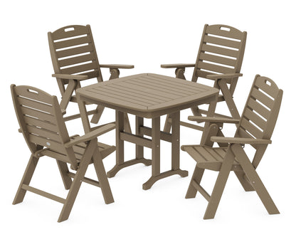 POLYWOOD Nautical Folding Highback Chair 5-Piece Dining Set in Vintage Sahara