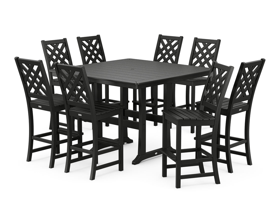 POLYWOOD Country Living Wovendale Side Chair 9-Piece Square Bar Set with Trestle Legs in Black