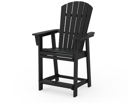 POLYWOOD Nautical Curveback Adirondack Counter Chair in Black