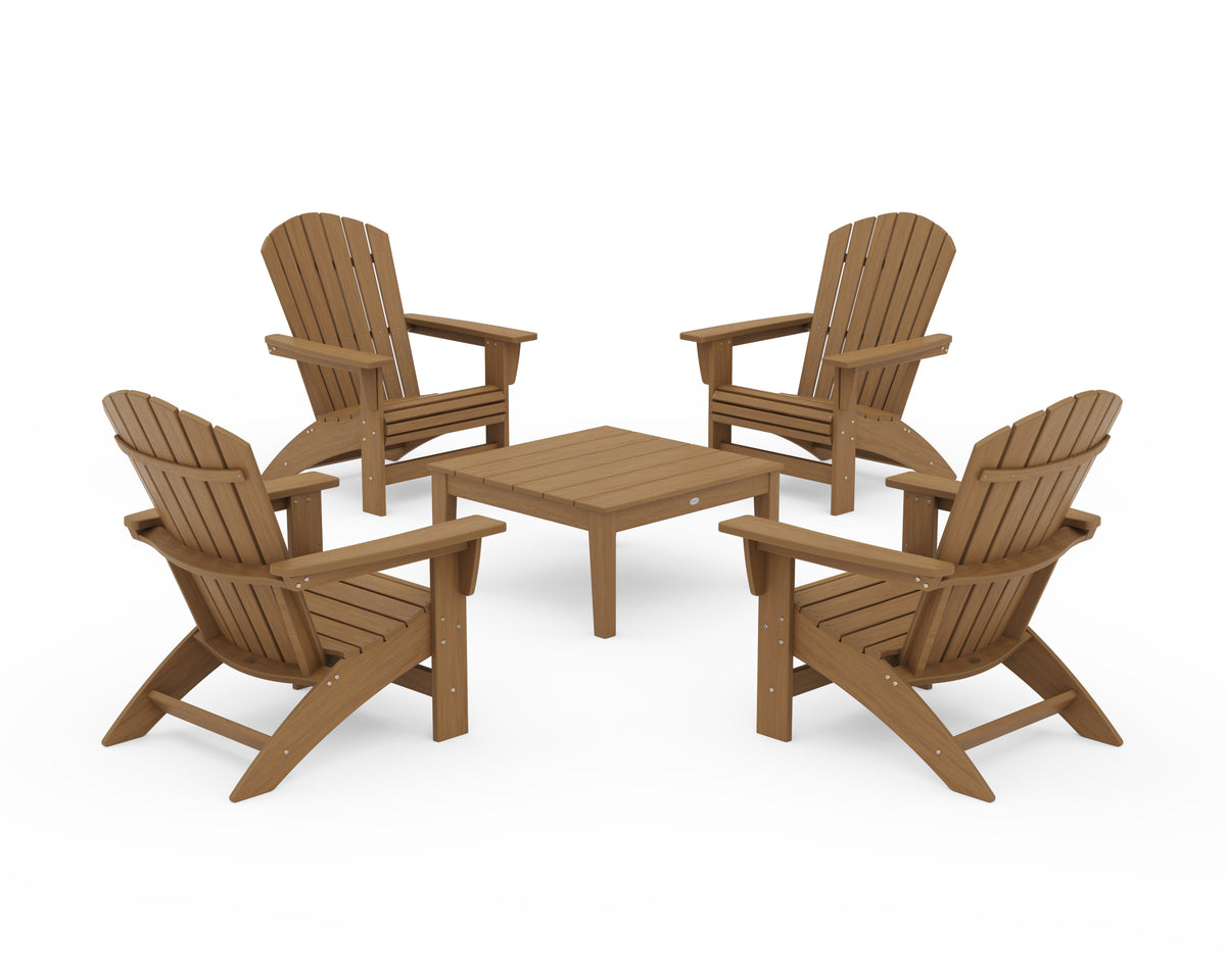 POLYWOOD 5-Piece Nautical Grand Adirondack Chair Conversation Group in Natural