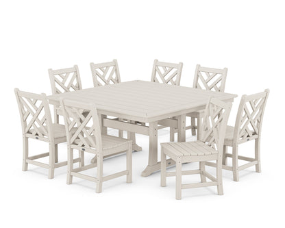 POLYWOOD Chippendale 9-Piece Nautical Trestle Dining Set in Sand