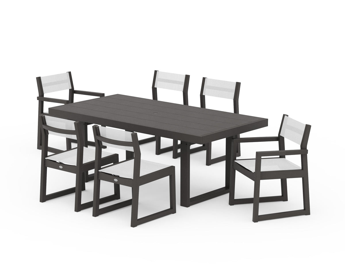 POLYWOOD EDGE Sling 7-Piece Dining Set in Vintage Coffee / White